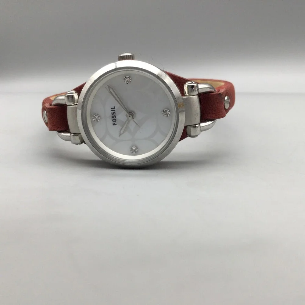 Fossil ES3428 Womens Watch 26mm White MOP Dial Brown Leather New Battery